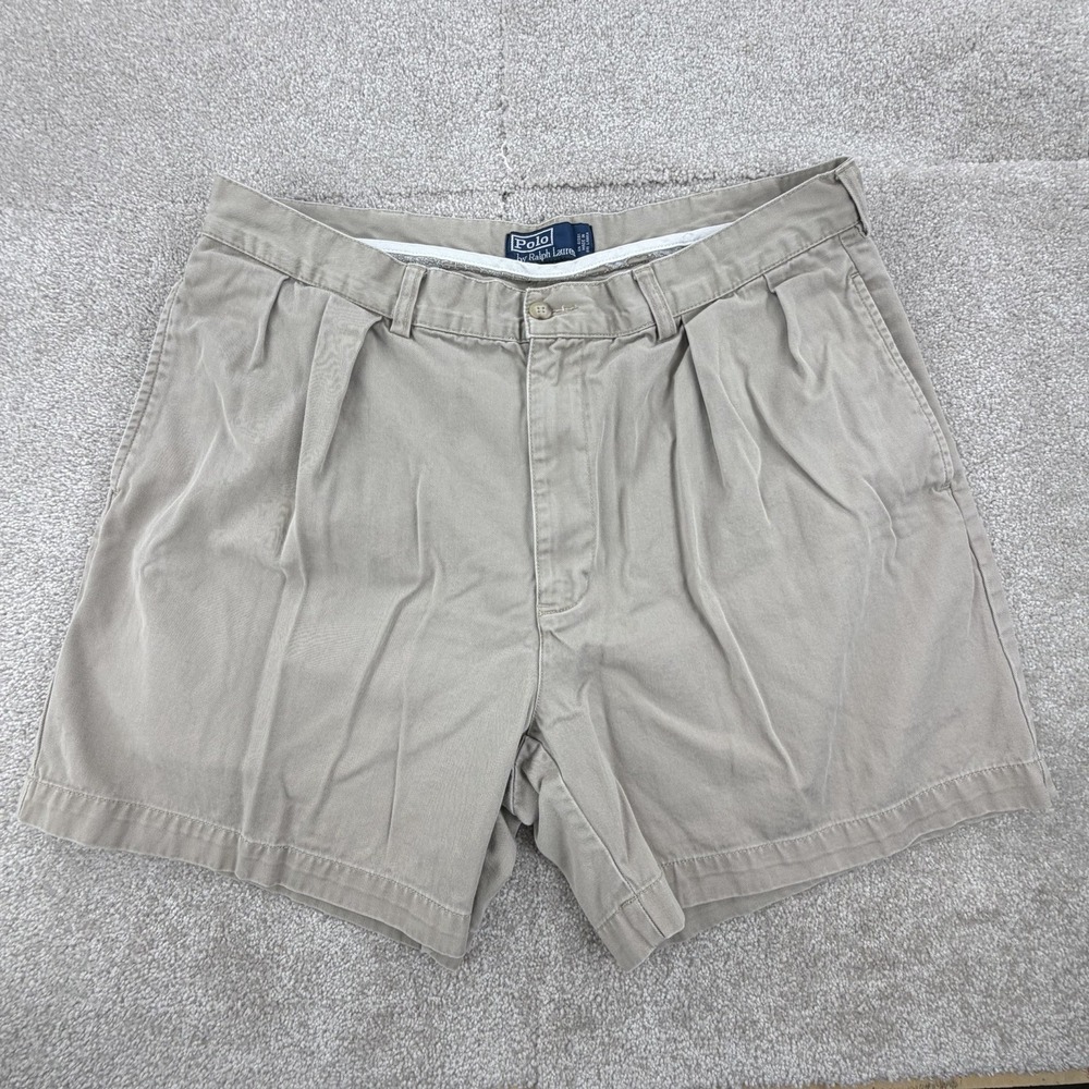 Polo Ralph Lauren Shorts Mens 36 Tyler Chino Pleated Front Khaki Preppy